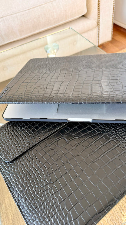 SET CASE CROCCO NEGRO/SOBRE NEGRO CROCCO MACBOOK 13”
